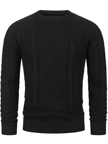 Indicode Herren INBellin Pullover mit Rundhals-Ausschnitt | Herrenpullover Pulli Strickpullover für Männer Black, XL von Indicode