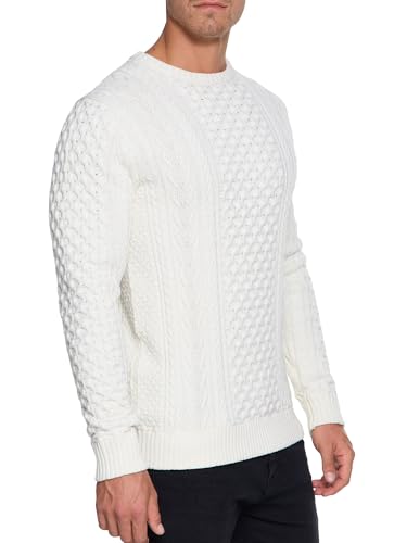 Indicode Herren INBellin Pullover mit Rundhals-Ausschnitt | Herrenpullover Pulli Strickpullover für Männer White Asparagus L von Indicode