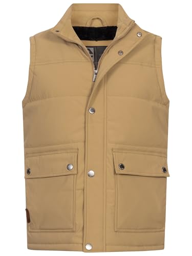 Indicode Herren INBellmil gefütterte Steppweste mit Reißverschluss und Stehkragen | Markenweste für Männer Dark Sand, XL von Indicode