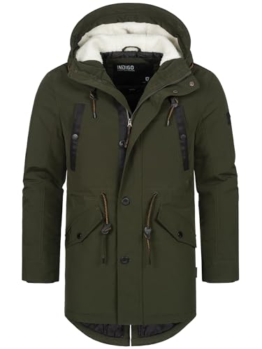 Indicode Herren INBenicio Parka mit gefütterter Kapuze & Teddyfell-Futter | Winterjacke Winterparka Männer Army M von Indicode