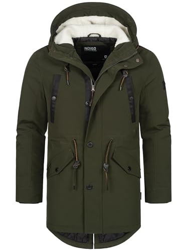 Indicode Herren INBenicio Parka mit gefütterter Kapuze & Teddyfell-Futter | Winterjacke Winterparka Männer Army, M von Indicode
