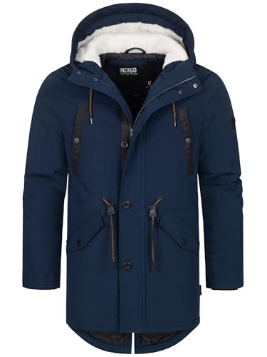 Indicode Herren INBenicio Parka mit gefütterter Kapuze & Teddyfell-Futter | Winterjacke Winterparka Männer Navy, XL von Indicode