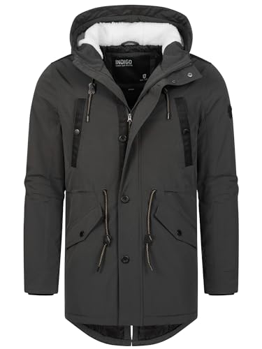 Indicode Herren INBenicio Parka mit gefütterter Kapuze & Teddyfell-Futter | Winterjacke Winterparka Männer Raven, L von Indicode