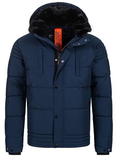 Indicode Herren INBlaise Winterjacke mit verdecktem Reißverschluss und Kapuze | warme Herrenjacke Männer Navy, M von Indicode