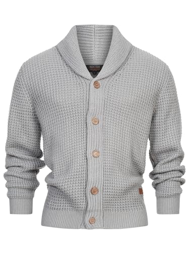Indicode Herren INBrandox Strickjacke mit Schalkragen und Knopfleiste | Fein-Strick Cardigan für Männer Lt Grey, XL von Indicode