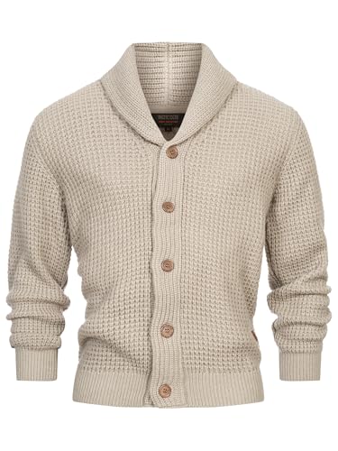 Indicode Herren INBrandox Strickjacke mit Schalkragen und Knopfleiste | Fein-Strick Cardigan für Männer Stone, L von Indicode