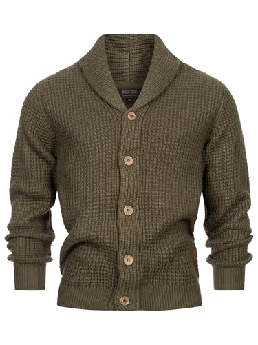Indicode Herren INBrandox Strickjacke mit Schalkragen und Knopfleiste | Fein-Strick Cardigan für Männer Army XXL von Indicode