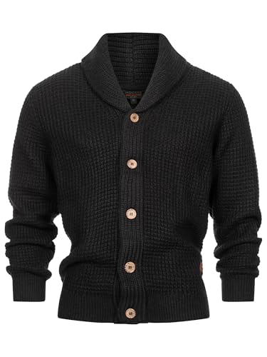 Indicode Herren INBrandox Strickjacke mit Schalkragen und Knopfleiste | Fein-Strick Cardigan für Männer Black, L von Indicode