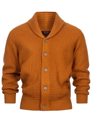 Indicode Herren INBrandox Strickjacke mit Schalkragen und Knopfleiste | Fein-Strick Cardigan für Männer Caramel, XXL von Indicode