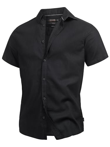 Indicode Herren INBravida Leinenhemd Kurzarm-Hemd mit Button-Down-Kragen | Herrenhemd Sommerhemd für Männer Black, S von Indicode