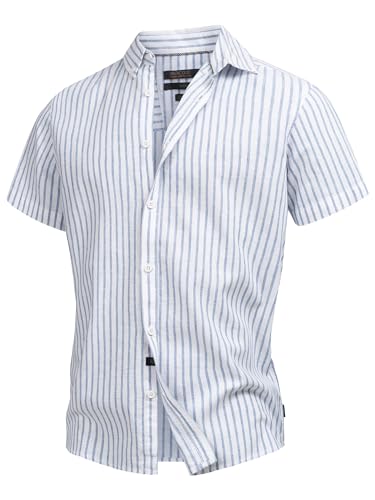 Indicode Herren INBravida Leinenhemd Kurzarm-Hemd mit Button-Down-Kragen | Herrenhemd Sommerhemd für Männer Offwhite - Striped XXL Indicode Herren INBravida Leinenhemd Kurzarm-Hemd mit Button-Down-Kragen | Herrenhemd Sommerhemd für Männer Offwhite - Striped XXL von Indicode