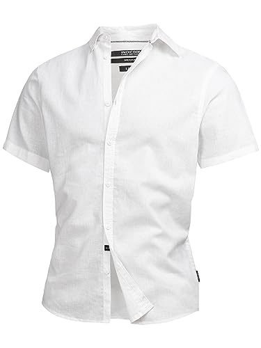 Indicode Herren INBravida Herren Leinenhemd Kurzarm-Hemd mit Button-Down-Kragen | Herrenhemd Männerhemd Optical White XL von Indicode