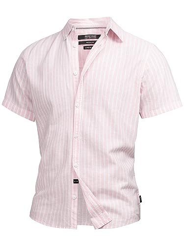 Indicode Herren INBravida Leinenhemd Kurzarm-Hemd mit Button-Down-Kragen | Herrenhemd Sommerhemd für Männer Coral Cloud, XXL von Indicode