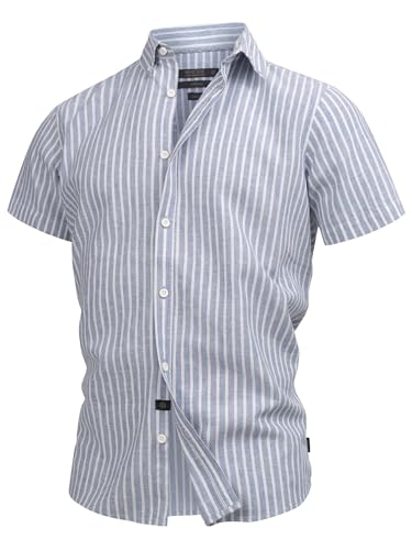 Indicode Herren INBravida Leinenhemd Kurzarm-Hemd mit Button-Down-Kragen | Herrenhemd Sommerhemd für Männer Dark Navy, XXL von Indicode