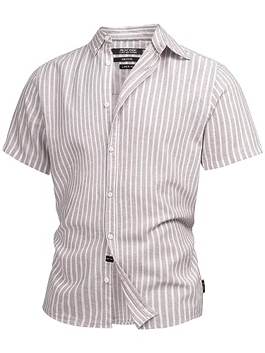Indicode Herren INBravida Leinenhemd Kurzarm-Hemd mit Button-Down-Kragen | Herrenhemd Sommerhemd für Männer Greige XXL Indicode Herren INBravida Leinenhemd Kurzarm-Hemd mit Button-Down-Kragen | Herrenhemd Sommerhemd für Männer Greige XXL von Indicode
