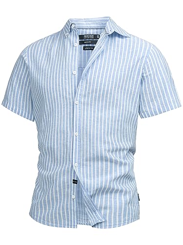 Indicode Herren INBravida Leinenhemd Kurzarm-Hemd mit Button-Down-Kragen | Herrenhemd Sommerhemd für Männer Moonlight, XXL von Indicode