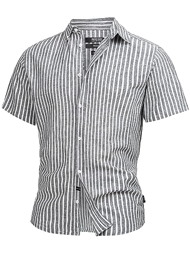 Indicode Herren INBravida Leinenhemd Kurzarm-Hemd mit Button-Down-Kragen | Herrenhemd Sommerhemd für Männer Navy, XL von Indicode