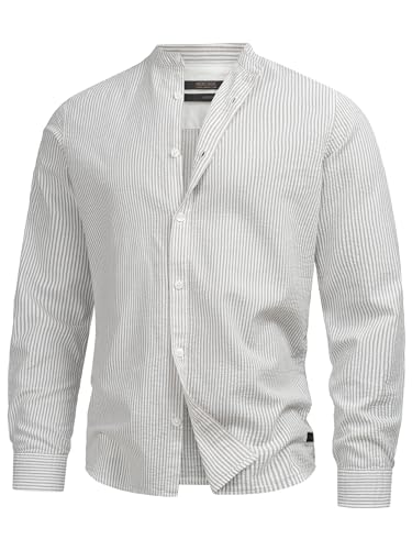 Indicode Herren INCari Sommer-Hemd gestreift aus Baumwolle | Herrenhemd für Männer Covert Green, XXL von Indicode