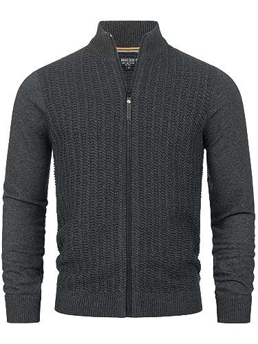 Indicode Herren INCason Strickjacke mit Stehkragen | Feinstrick Jacke Cardigan mit Reißverschluss Charcoal Mix L von Indicode