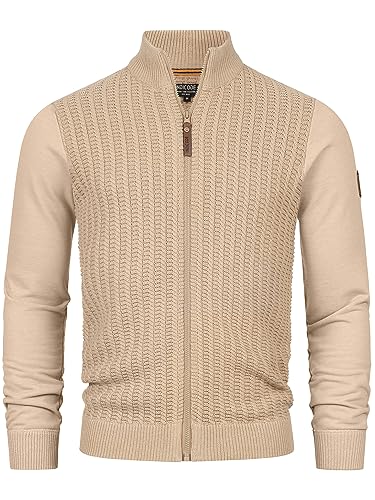 Indicode Herren INCason Strickjacke mit Stehkragen und Reißverschluss | Cardigan Feinstrickjacke für Männer Irish Cream M von Indicode