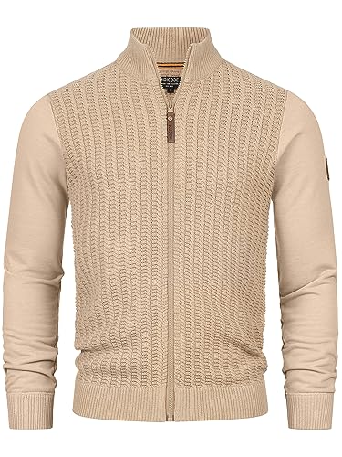 Indicode Herren INCason Strickjacke mit Stehkragen | Feinstrick Jacke Cardigan mit Reißverschluss Irish Cream XL von Indicode