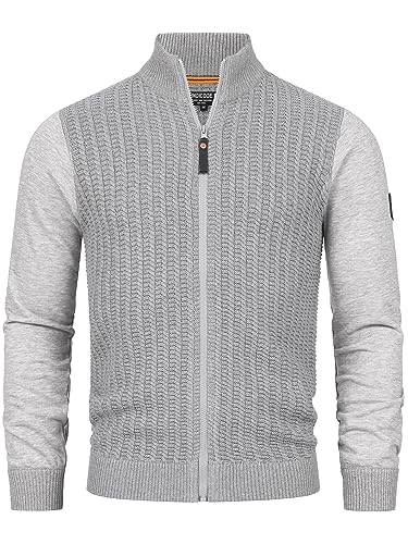 Indicode Herren INCason Strickjacke mit Stehkragen | Feinstrick Jacke Cardigan mit Reißverschluss Lt Grey Mix L von Indicode