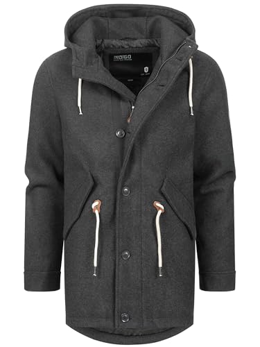 Indicode Herren INChristof Wintermantel mit verdecktem Reißverschluss und Kapuze | Herrenmantel Winter Parka Charcoal Mix L von Indicode