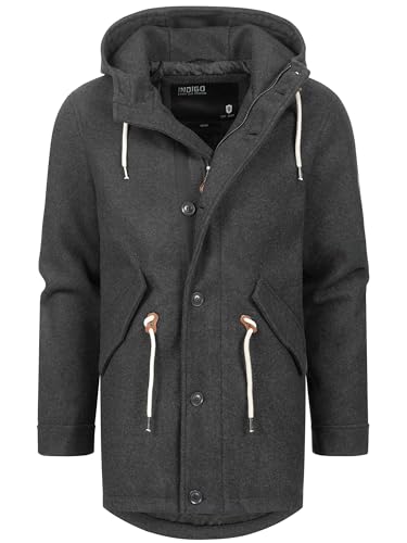 Indicode Herren INChristof Wintermantel mit verdecktem Reißverschluss und Kapuze | Herrenmantel Winter Parka Charcoal Mix, L von Indicode