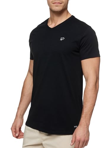 Indicode Herren INClever T-Shirt mit V-Ausschnitt aus 100% Baumwolle | Herrenshirt Sommershirt Männer Black L von Indicode