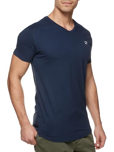 Indicode Herren INClever T-Shirt mit V-Ausschnitt aus 100% Baumwolle | Herrenshirt Sommershirt Männer Navy, M von Indicode