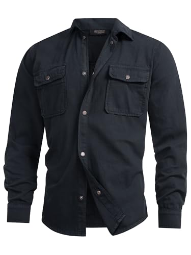 Indicode Herren INCooplon Jeans-Hemd mit 2 Brust-Taschen aus 100% Baumwolle | Herrenhemd für Männer Black, M von Indicode
