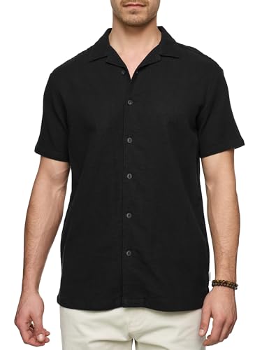 Indicode Herren INCosby Kurzarmhemd mit Button-Down-Kragen | Herrenhemd gestreift Kurzarm Hemd Black, XL von Indicode