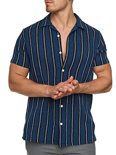 Indicode Herren INCosby Kurzarmhemd mit Button-Down-Kragen | Herrenhemd gestreift Kurzarm Hemd Dark Blue M Indicode Herren INCosby Kurzarmhemd mit Button-Down-Kragen | Herrenhemd gestreift Kurzarm Hemd Dark Blue M von Indicode