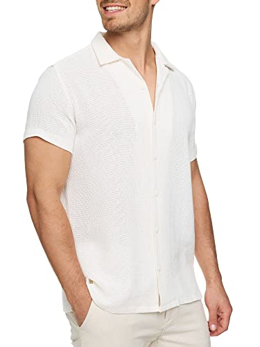 Indicode Herren INCosby Kurzarmhemd mit Button-Down-Kragen | Herrenhemd gestreift Kurzarm Hemd Offwhite S von Indicode