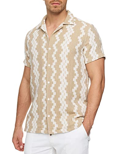 Indicode Herren INCosby Kurzarmhemd mit Button-Down-Kragen | Herrenhemd gestreift Kurzarm Hemd White XXL von Indicode