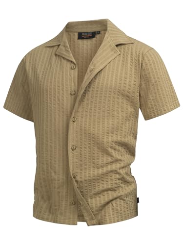 Indicode Herren INCrepe Kurzarmhemd aus 100% Baumwolle | Herrenhemd Kurzarm für Männer Covert Green, M von Indicode