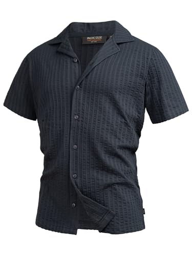 Indicode Herren INCrepe Kurzarmhemd aus 100% Baumwolle | Herrenhemd Kurzarm für Männer Navy, XXL von Indicode