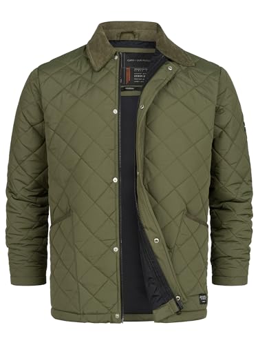 Indicode Herren INDram Steppjacke mit Cordkragen und Rautensteppung | Daunenjacke für Männer Army, L von Indicode