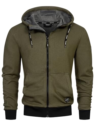 Indicode Herren INDuff Sweatjacke mit Reißverschluss und Kapuze | Hooded Jacket Kapuzenjacke für Männer Army, M von Indicode