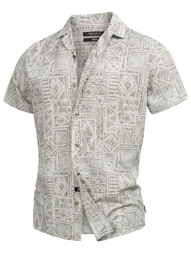 Indicode Herren INFrey Kurzarm-Hemd mit Muster aus Baumwollmischung | Herrenhemd für Männer Covert Green, XXL von Indicode