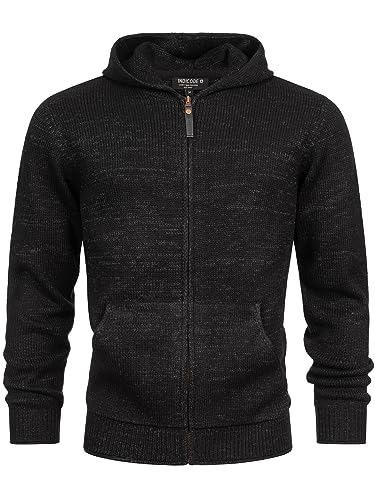 Indicode Herren INGage Strickjacke mit Stehkragen und Reißverschluss | Cardigan Feinstrickjacke für Männer Black M von Indicode