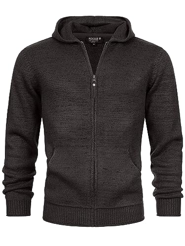 Indicode Herren INGage Strickjacke mit Kapuze und RIPP-Bündchen | Cardigan mit Reißverschluss Charcoal Mix L von Indicode