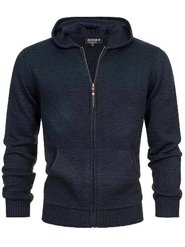 Indicode Herren INGage Strickjacke mit Kapuze und RIPP-Bündchen | Cardigan mit Reißverschluss Navy M von Indicode