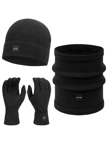 Indicode Herren INGjert Winter-Set Mütze, Schal & Handschuhe | Wintermütze Winterschal Black, OS von Indicode