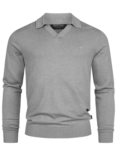 Indicode Herren INHagen Pullover mit Polokragen und RIPP-Bündchen | Baumwollpulli für Männer Lt Grey Mix, L von Indicode