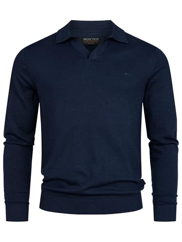 Indicode Herren INHagen Pullover mit Polokragen und RIPP-Bündchen | Baumwollpulli für Männer Navy Mix, XL von Indicode