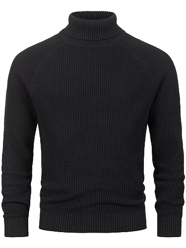 Indicode Herren INHarlan Fein-Strickpullover aus Baumwolle mit Rollkragen und RIPP-Bündchen Black L von Indicode