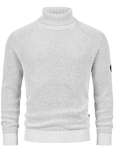 Indicode Herren INHarlan Fein-Strickpullover aus Baumwolle mit Rollkragen und RIPP-Bündchen Ecru Mix L von Indicode