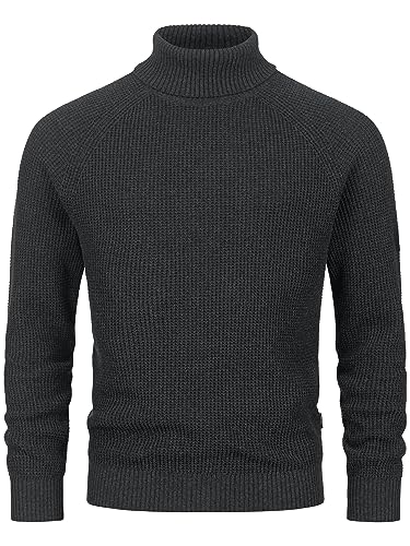 Indicode Herren INHarlan Fein-Strickpullover aus Baumwolle mit Rollkragen und RIPP-Bündchen Raven L von Indicode