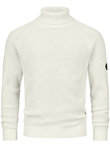 Indicode Herren INHarlan Fein-Strickpullover aus Baumwolle mit Rollkragen und RIPP-Bündchen White Asparagus, S von Indicode
